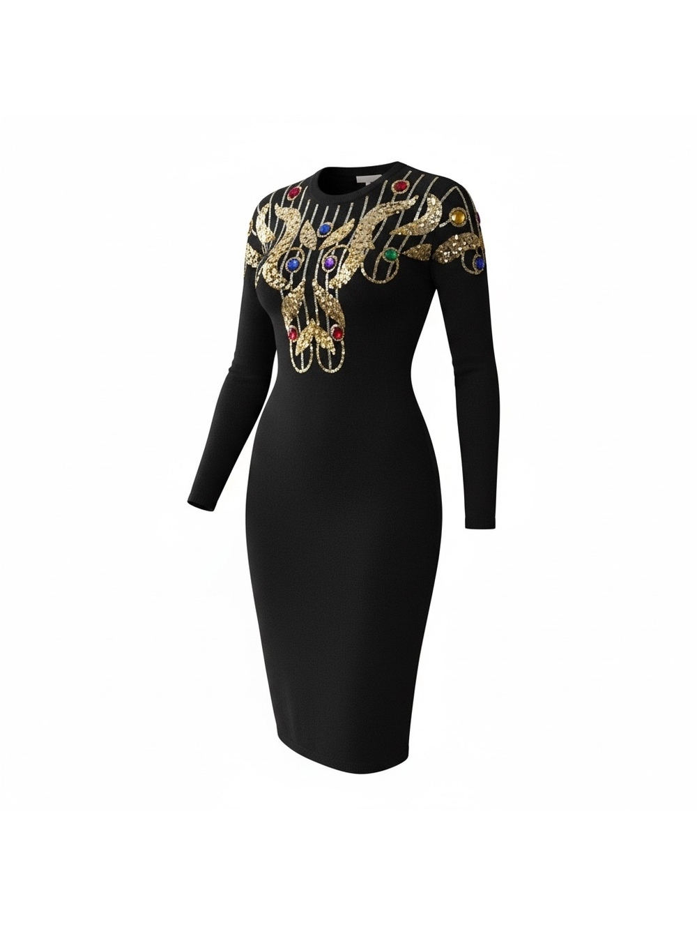 Black Gold & Jewel Embellished Statement Dress